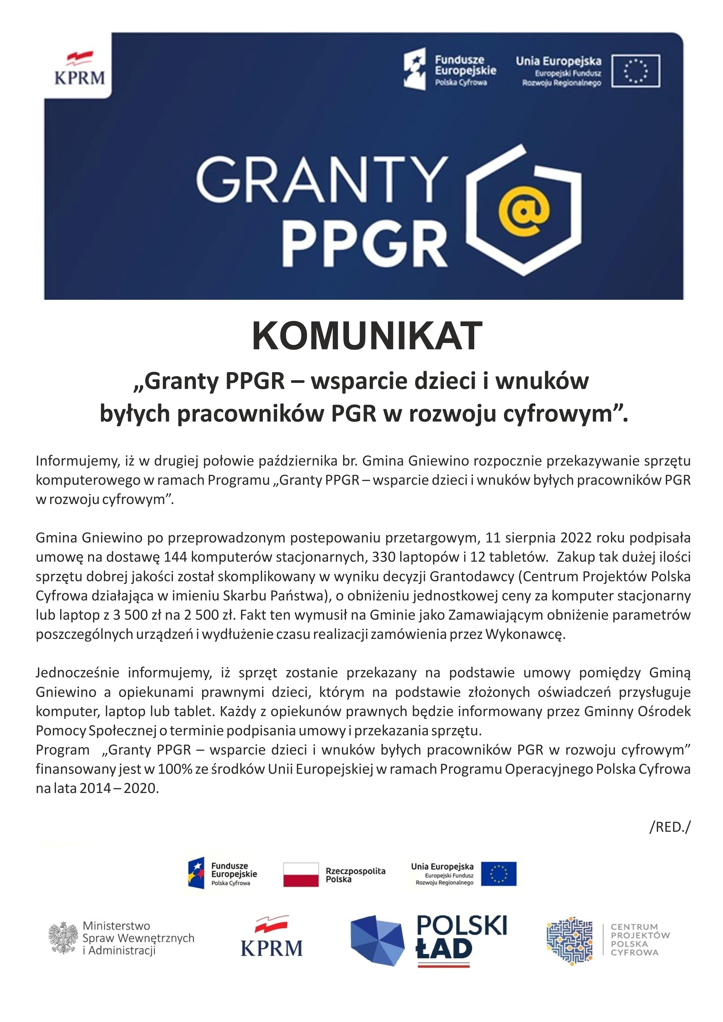 Granty PPGR - wsparcie dzieci i wnuków byłych pracowników PGR w rozwoju cyfrowym