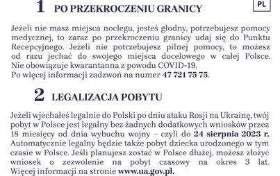 Zdjęcie do Informacje dla uchodźc&oacute;w wojennych z Ukrainy, kt&oacute;rzy przekroczyli granicę Polski