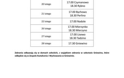 Zdjęcie do HARMONOGRAM ZEBRAŃ WIEJSKICH W GMINIE GNIEWINO w lutym 2024 roku