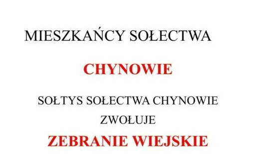 Zdjęcie do Zaprosznie na zebranie wiejskie Sołectwa Chynowie
